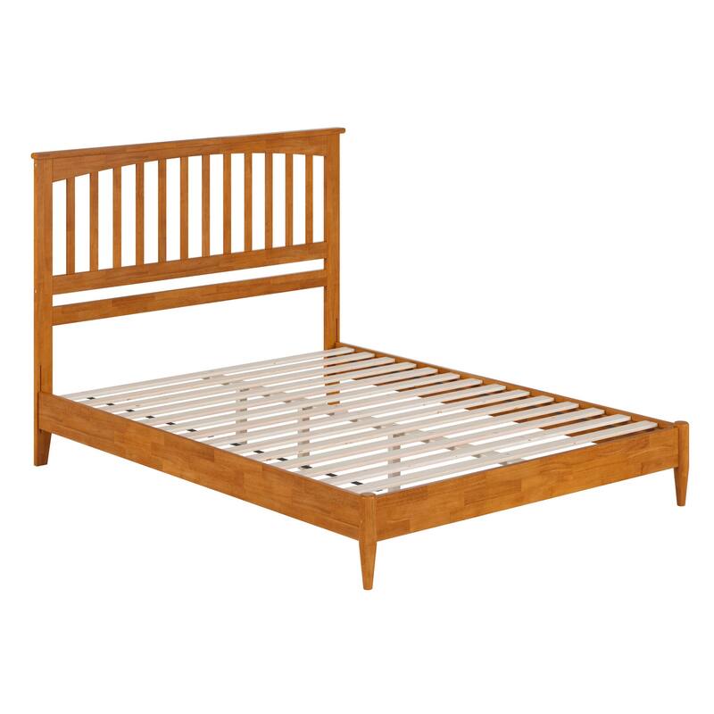 Solid Wood Low Profile Platform Bed - Modern Style Bed Frame, Light Toffee Finish