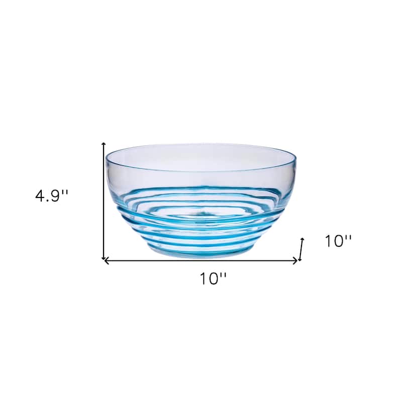 10" Clear and Blue Swirl Acrylic Round Salad Bowl - 10