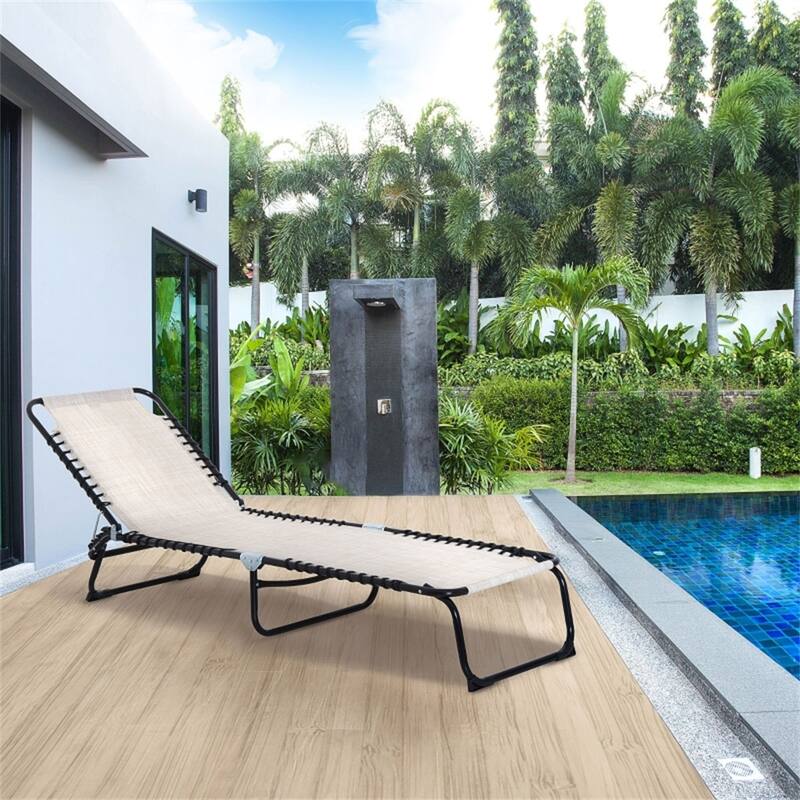 Adjustable Reclining Outdoor Lounge Chair Foldable Portable Camping Poolside Patio with Mesh Fabric and Steel Frame
