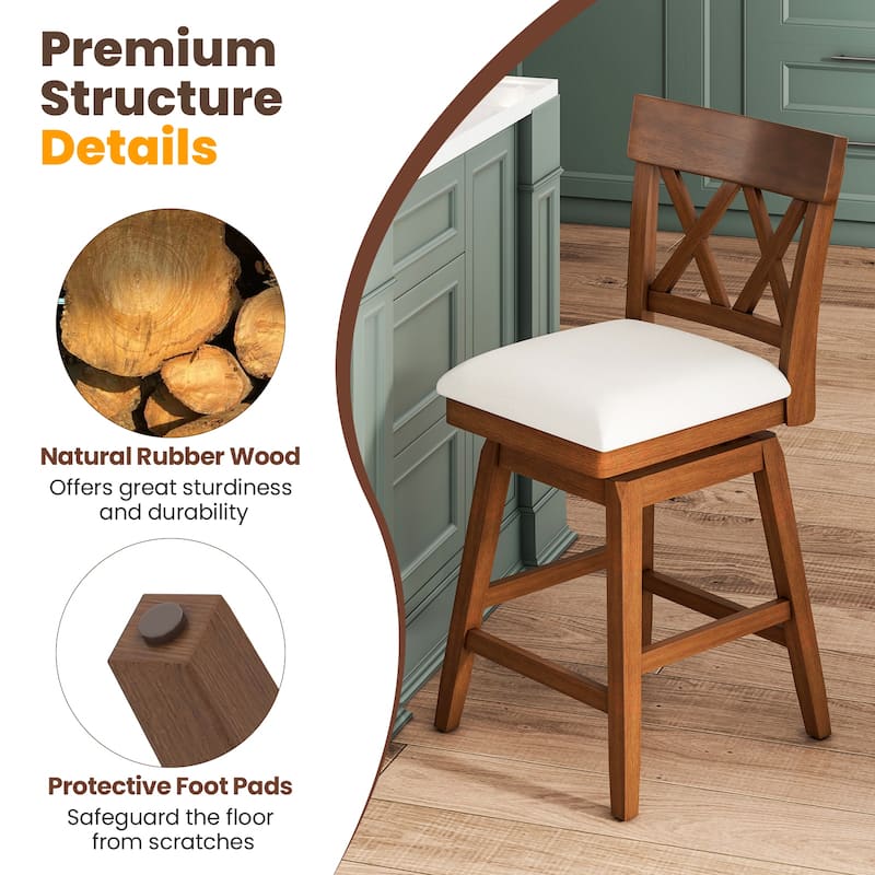 Gymax 26'' Bar Stool Wooden Chair Set of 3 w/Contoured Backrest Swivel