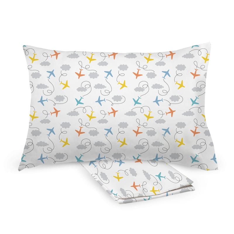 BreathableBaby Cotton Percale Pillowcase, For 13" x 18"/33 x 46 cm Toddler Pillow, Prints (2-Pack) - Airplanes