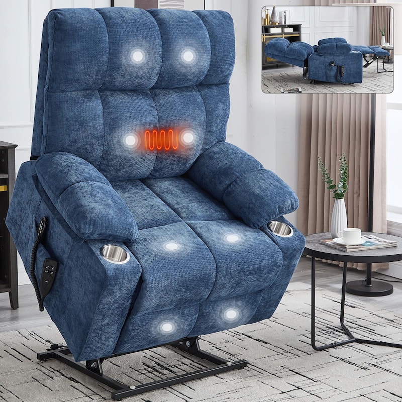 Dual Motor Infinite Position Up to 350 LBS Chenille Power Lift Recliner Chair