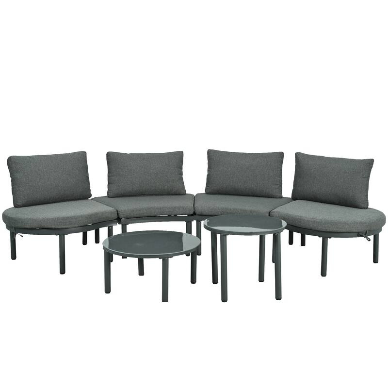 Patio Sofa Furniture Set,Half Moon Outdoor Sectional Sofa with 2 High-Low Coffee Tables,Tempered Glass,Pillows & Cushions