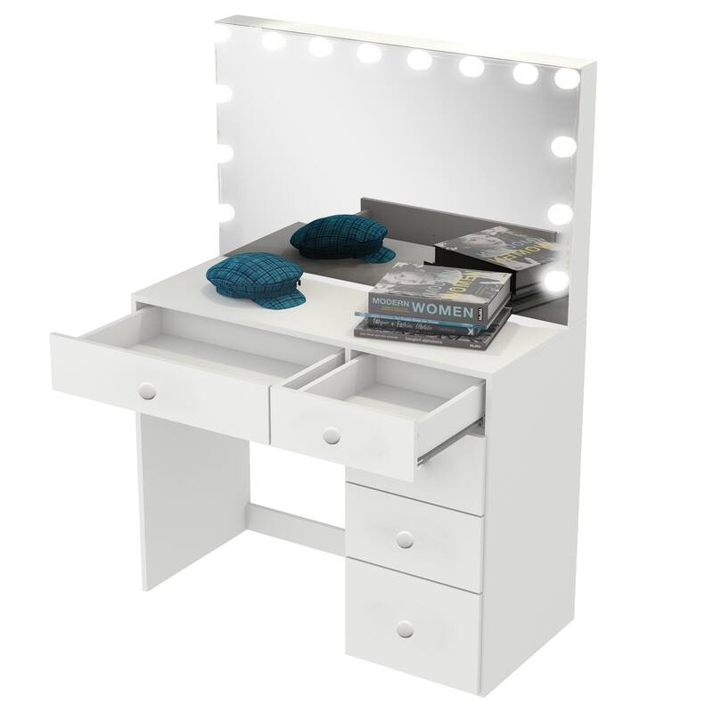 Boahaus Saranya Dressing Table, Light Bulbs, White