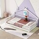 preview thumbnail 3 of 5, Twin Pine Wood House-Shaped Bedside Floor Bed with Guardrails, Door
