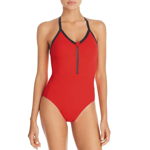 Lndr Womens 1 4 Zip Wireless One Piece Swimsuit Coral 4 6 Overstock