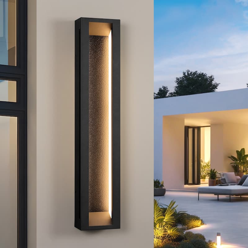 LamQee Modern Black Outdoor Wall Light Linear Textured LED Wall Sconce - 30 inch