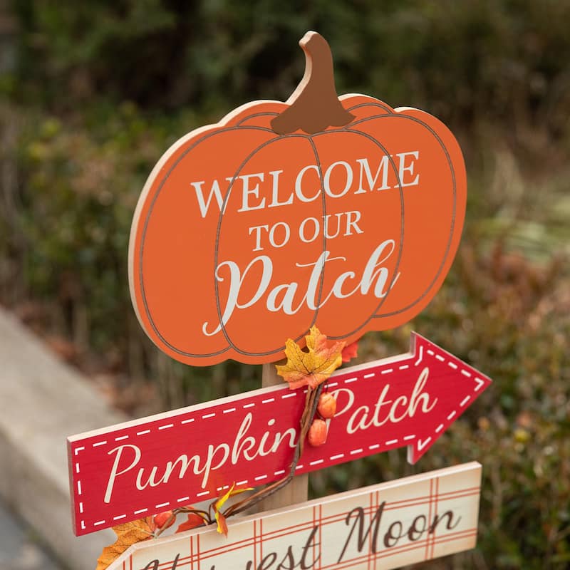 Glitzhome 42.5"H Fall Standing Wooden Pumpkin Patch Porch Sign