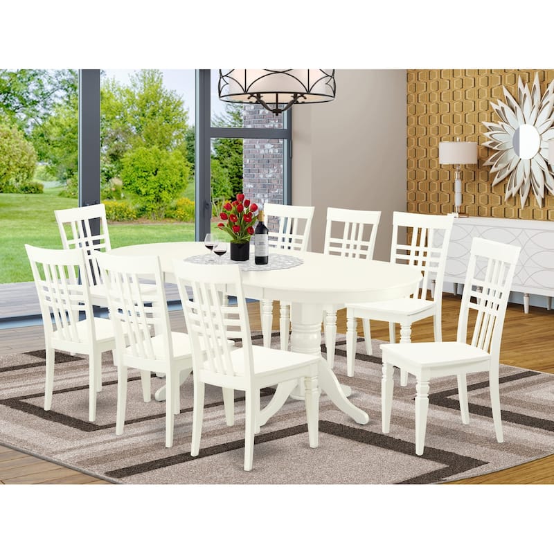 East West Furniture Dining Table Set- an Oval Kitchen Table and Dining Chairs, Linen White(Pieces Options) - VALG9-LWH-W