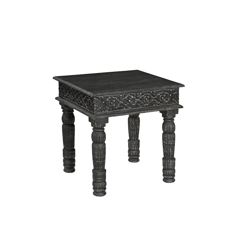 Milton Carved Teak End Table - Antique Black