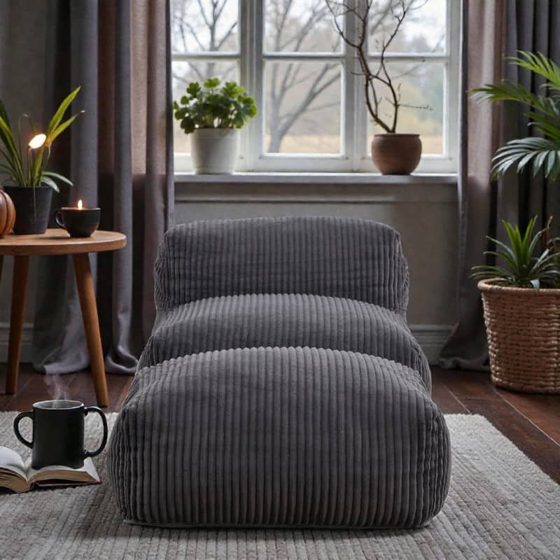 Large Memory Foam Bean Bag Chair for Adults, Corduroy Lounger Sofa with Ottoman