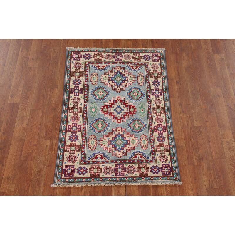 Light Blue Kazak Accent Rug Hand-Knotted Bedroom Wool Carpet - 2'7" x 3'10"
