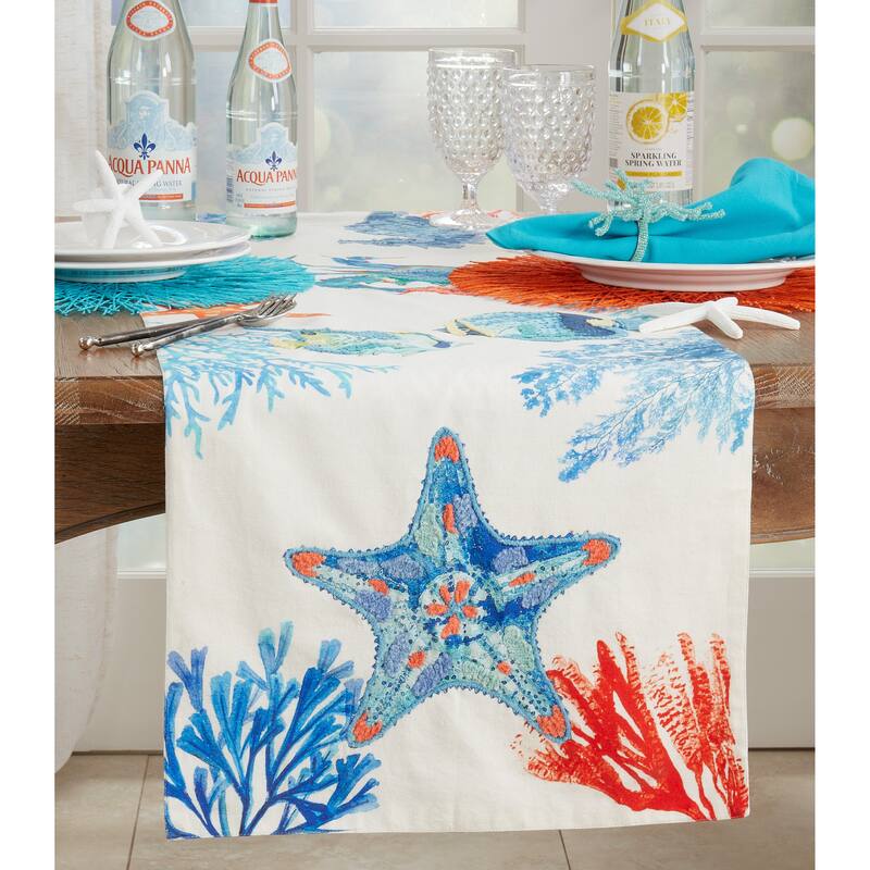 Sea Life Design Multicolor Table Runner - 16"x72"