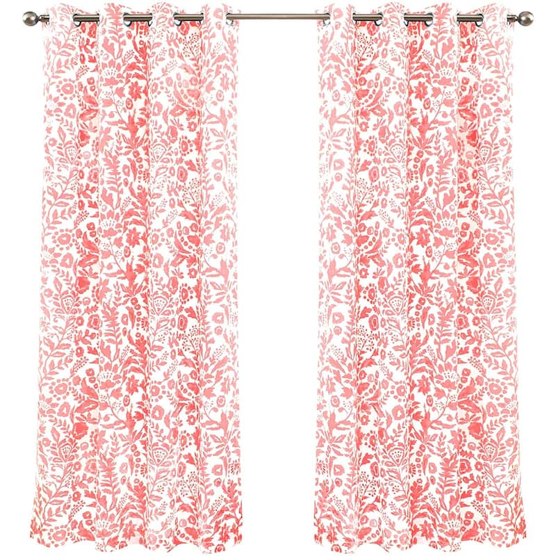 Porch & Den Ouzel Floral Watercolor Blackout Lined Window Curtain Panel Pair