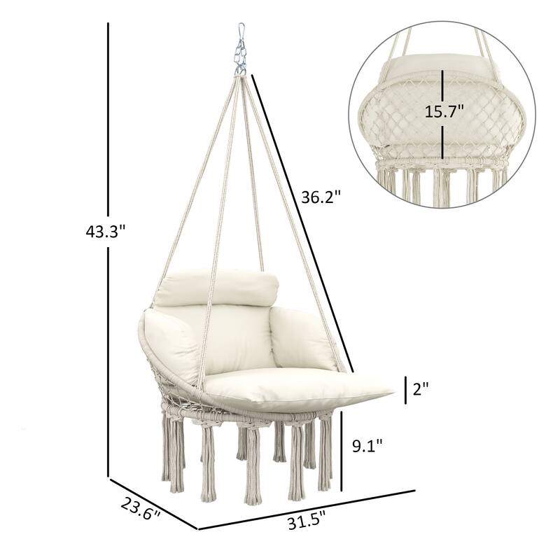 Hanging Swing Chair with Soft Cushion for Indoor Outdoor Use - 31.5" W x 23.6" D x 15.7" H