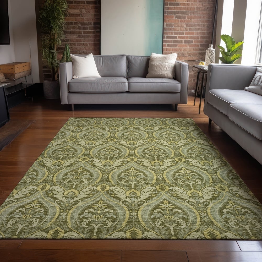 Machine Washable Indoor/ Outdoor Damask Chantille Rug