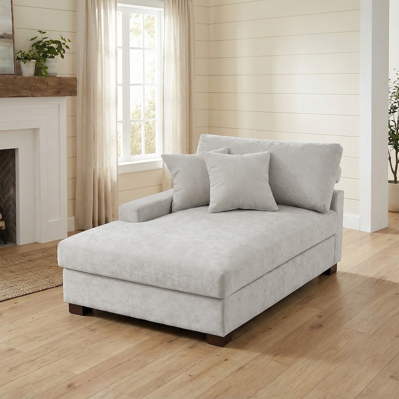 Plush Chenille Single Modular Sectional Sofa Chaise with Pillows