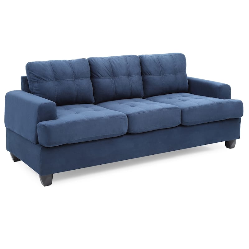 Tufted Microsuede Square Arm Straight Sofa - 79" - Navy Blue