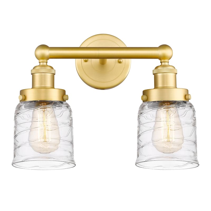 Innovations Lighting 616-2W-10-16 Bell Vanity Bell 2 Light 16" Wide - Satin Gold / Clear Deco Swirl
