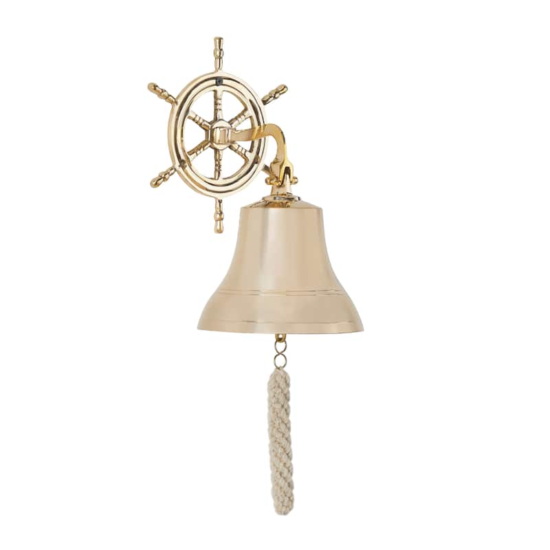 Brass Metal Indoor Outdoor Bell Wall Decor with Ship wheel Backing - Silver or Gold