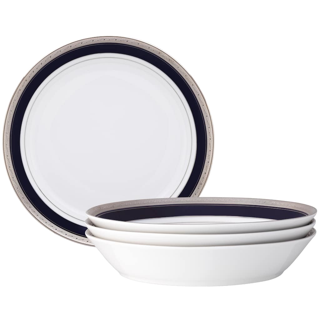 Crestwood Cobalt Platinum Set of 4 Coupe Dinner Bowls, 9-3/4", 43 oz.
