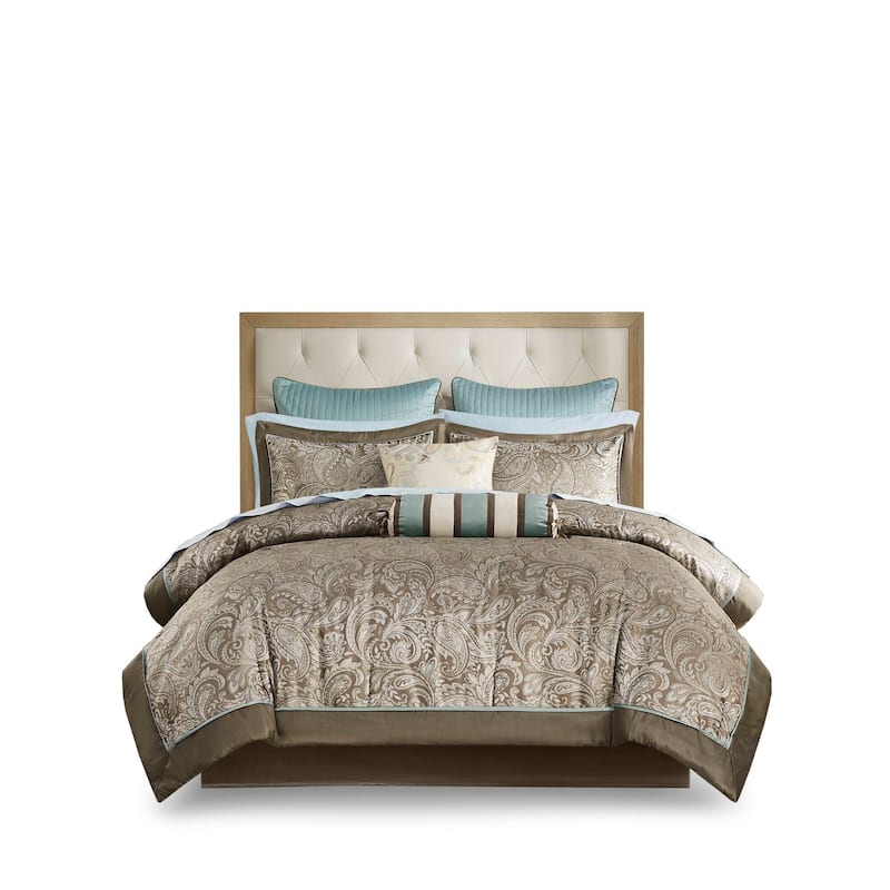 Madison Park Whitman Blue/ Brown 12 Piece Comforter Set with Cotton Bed Sheets