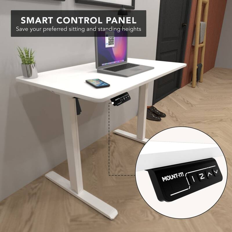 Mount-It! 48"W Electric Rectangular Adjustable Standing Desk, White (MI-8037)