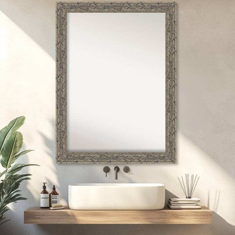Attic Aged Non-Beveled Wood Framed Bathroom Vanity Wall Mirror