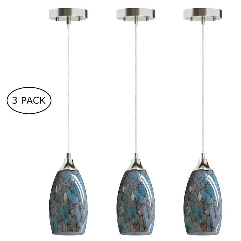 3 Pack 71.4 in. Stone Blue Art Glass Globe Pendant Light - Blue Stone - 10-in
