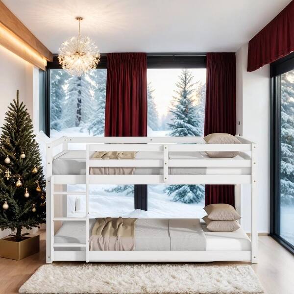 slide 2 of 10, Artsy Solid Wooden Twin over Twin Loft Bed with Ladder, Upper and Bottom Bed Platforms crafted with Strengthened Slats, White White
