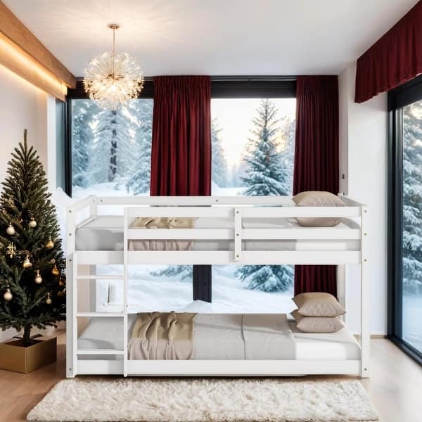 slide 2 of 10, Wooden Twin over Twin Loft Bed with Ladder, White White