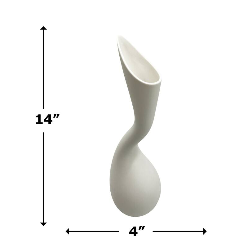 14 Inch Tall Modern White Ceramic Vase