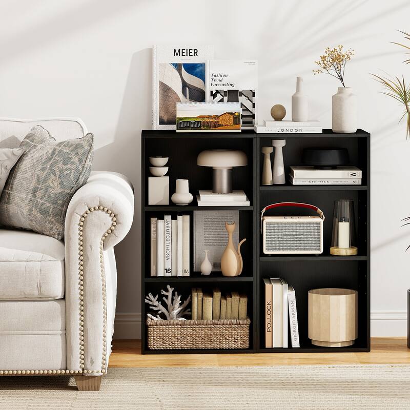 Gymax 2 PCS 3-Tier Cube Bookcase Modern Open Bookshelf w/ Adjustable - See Details