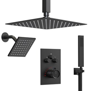 Dual Shower Heads 12" Rainfall and High Pressure 6" Shower System w/ 3 Way Thermostatic Faucet