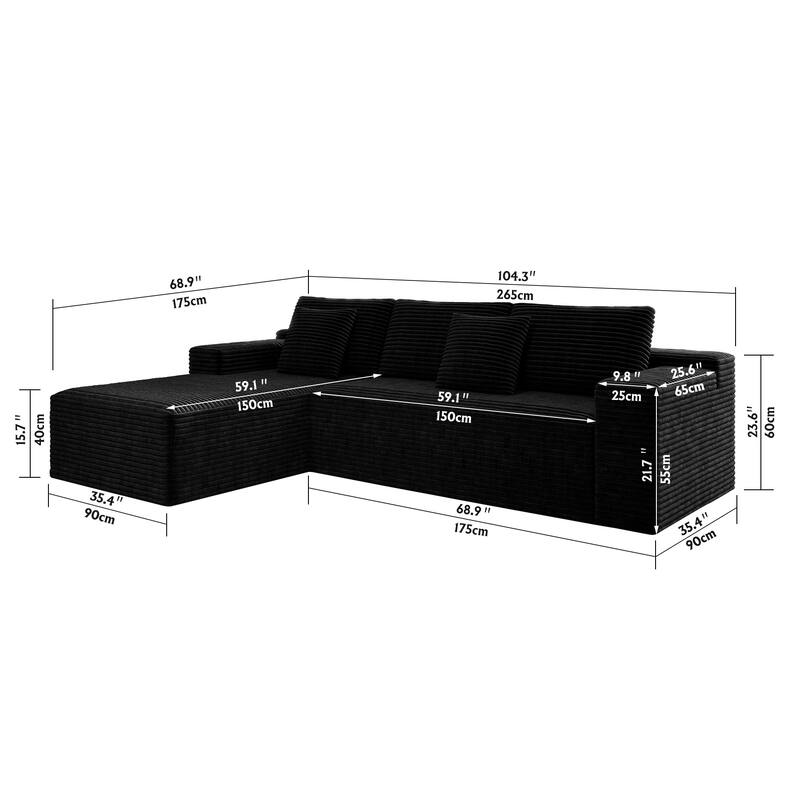 104.3" Cloud Sectional Couch with L-Shape Chaise,Modern Modular Sofa with Deep Seat, Upholstered Couches