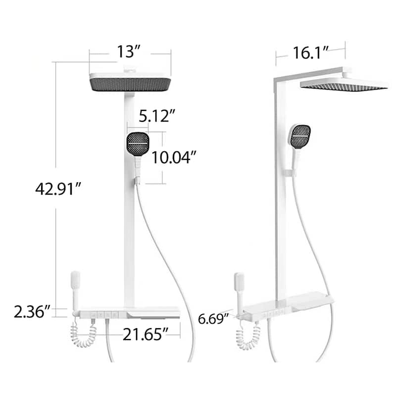 Wall Mounted Digital Display Thermostatic Shower System, 4-function Rain Shower Head