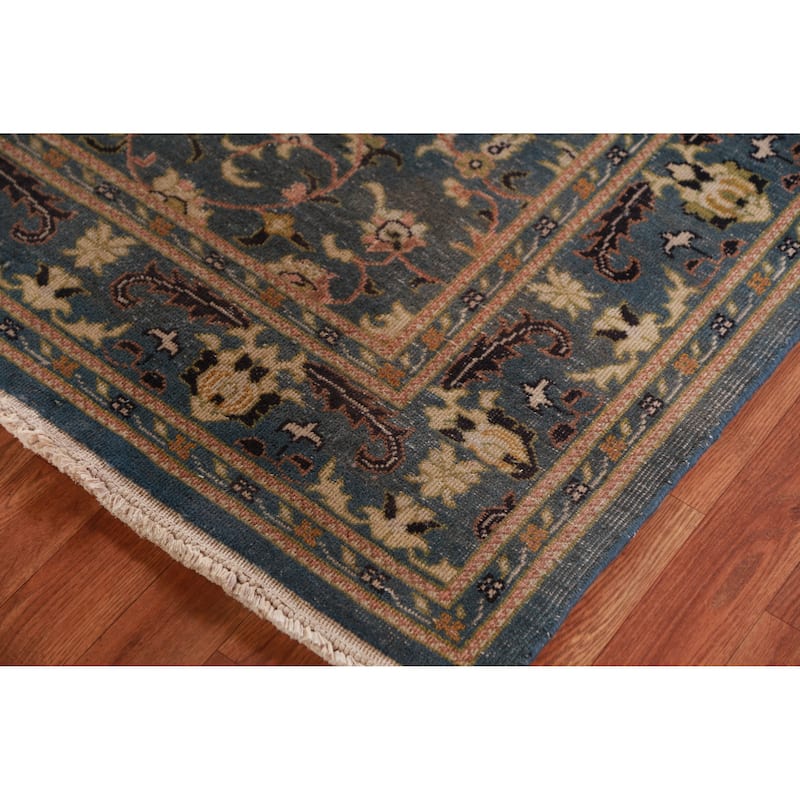 Floral Blue Oushak Vegetable Dye Square Rug Hand-Knotted Wool Carpet - 5'2" x 5'5" - 5'2" x 5'5" - Blue