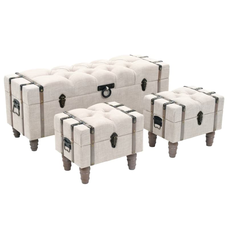 vidaXL Storage Benches 3 pcs Cream Solid Wood Fir&Fabric - 44.1" x 14.6" x 17.7"