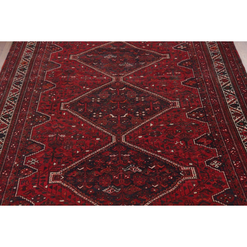 Tribal Geometric Qashqai Persian Vintage Rug Handmade Wool Carpet - 7'7" x 10'9"