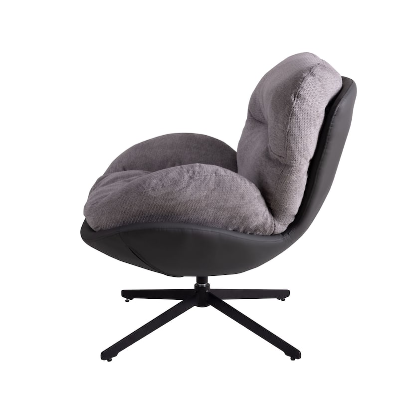 Black+Light Gray Modern 32.25" Chenille 360° Swivel Lounge Chair with Faux Leather Metal Base Frame