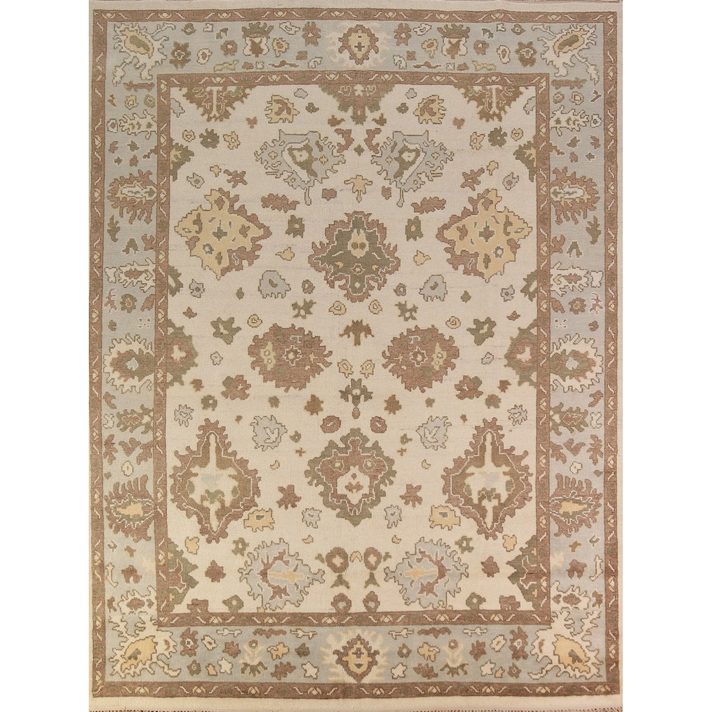 Earth Tone Oushak Indian Area Rug Hand-Knotted Wool Carpet - 8'0"x 10'2"