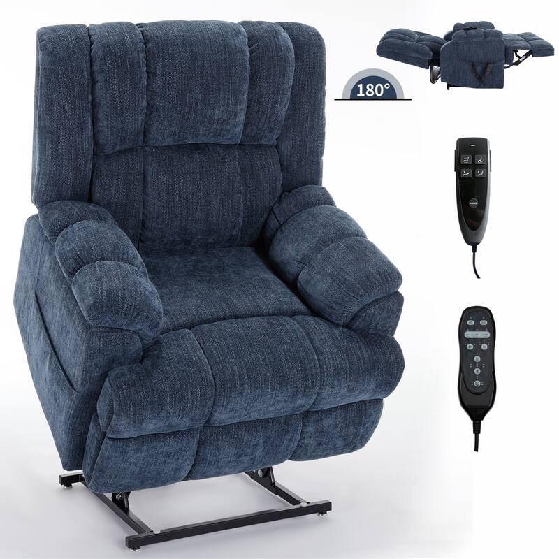 Blue Dual Motor Lift Recliner with Heat, Massage, Infinite Recline, and Heavy-Duty Support up to 350 lbs