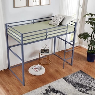 Metal Loft Bed Full Size, Loft Bed Frame with Safety Guard Rails & Flat Ladder, Twin Loft Bed for Kids Teens Adults