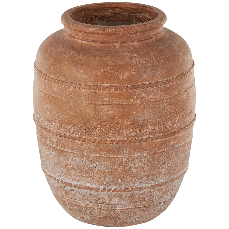 Cream or brown Magnesium Oxide Distressed Vase with Raised Braided Accents