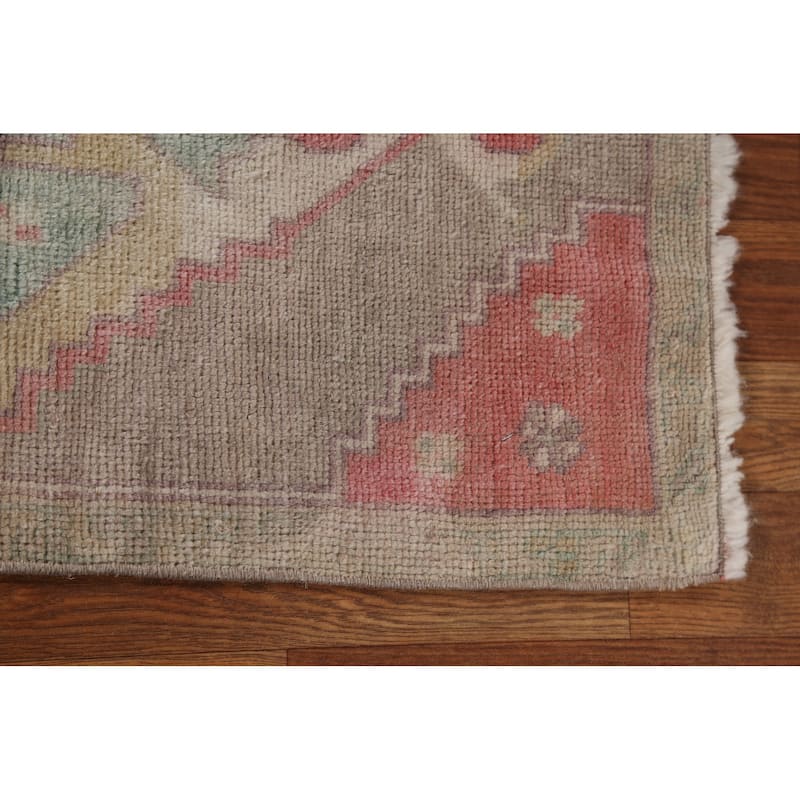 Vegetable Dye Oushak Turkish Oriental Wool Rug Handmade Foyer Carpet - 1'8" x 2'10"