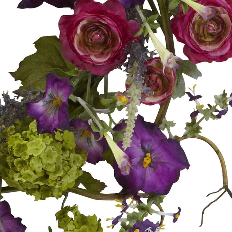 Veranda Garden Artificial Wreath, 20-Inch, Unlit - Purple