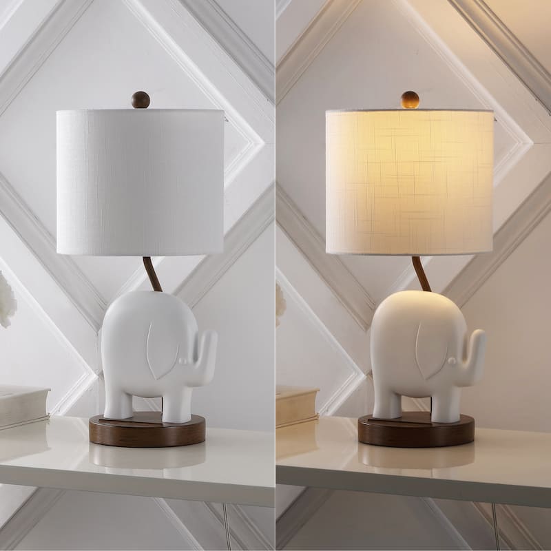 Campana 20.25" Bohemian Designer Iron/Resin Elephant LED Kids Table Lamp with Phone Stand and USB Charging Port, by JONATHAN Y