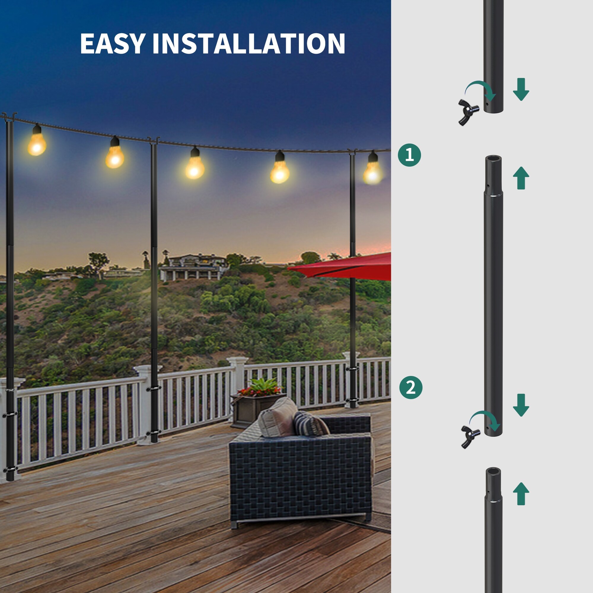 thumbnail image 2 of Backyard Light Holders Outdoor String Light Poles - 8ft Metal Light Poles With Hooks For Patio & Backyard Lighting String Light Poles For Deck 2 of 12