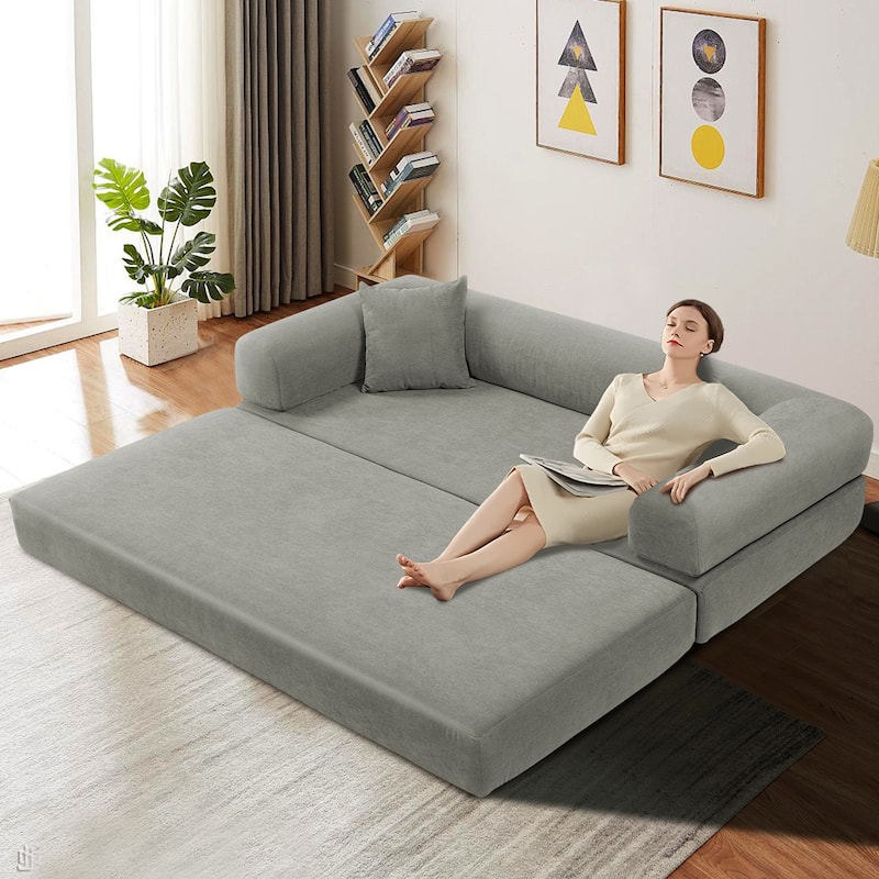 3-in-1 Convertible Sleeper Sofa with Pillows & Storage - Grey