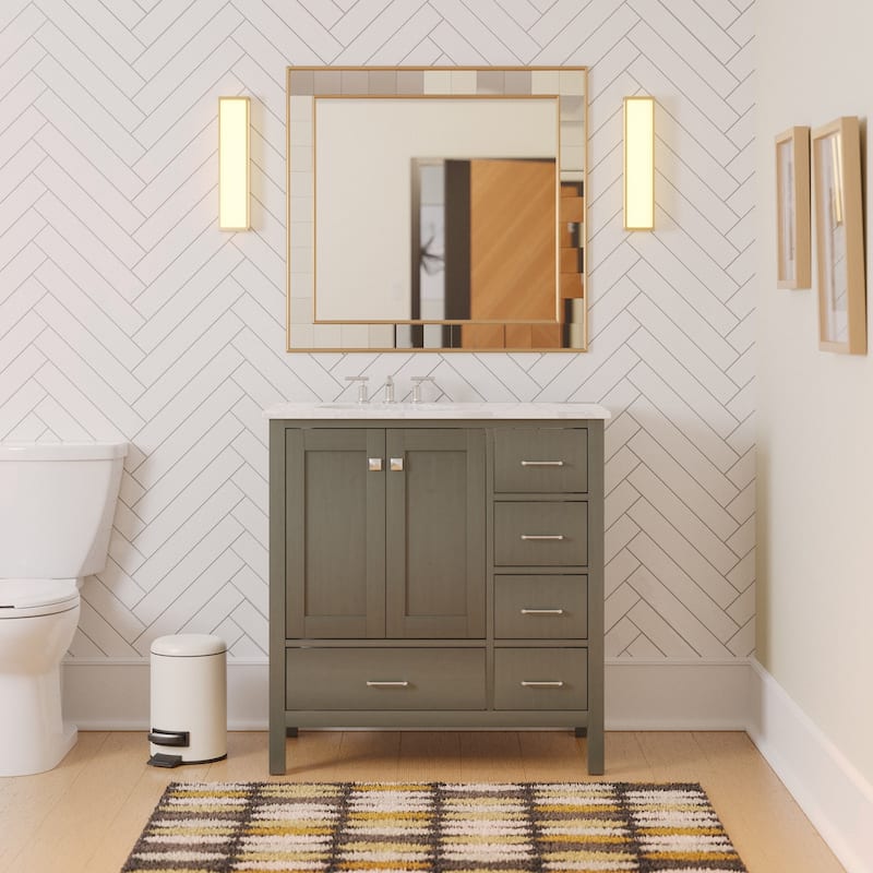 KitchenBathCollection Horizon 36" Bathroom Vanity with Engineered Carrara Top